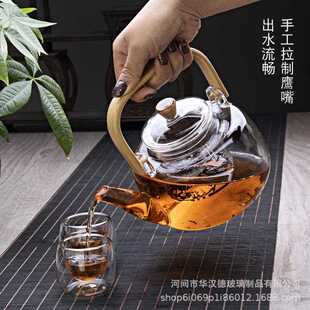 直销围炉煮茶壶高硼硅烧水煮茶泡茶玻璃茶壶竹木提梁过滤家用 新款
