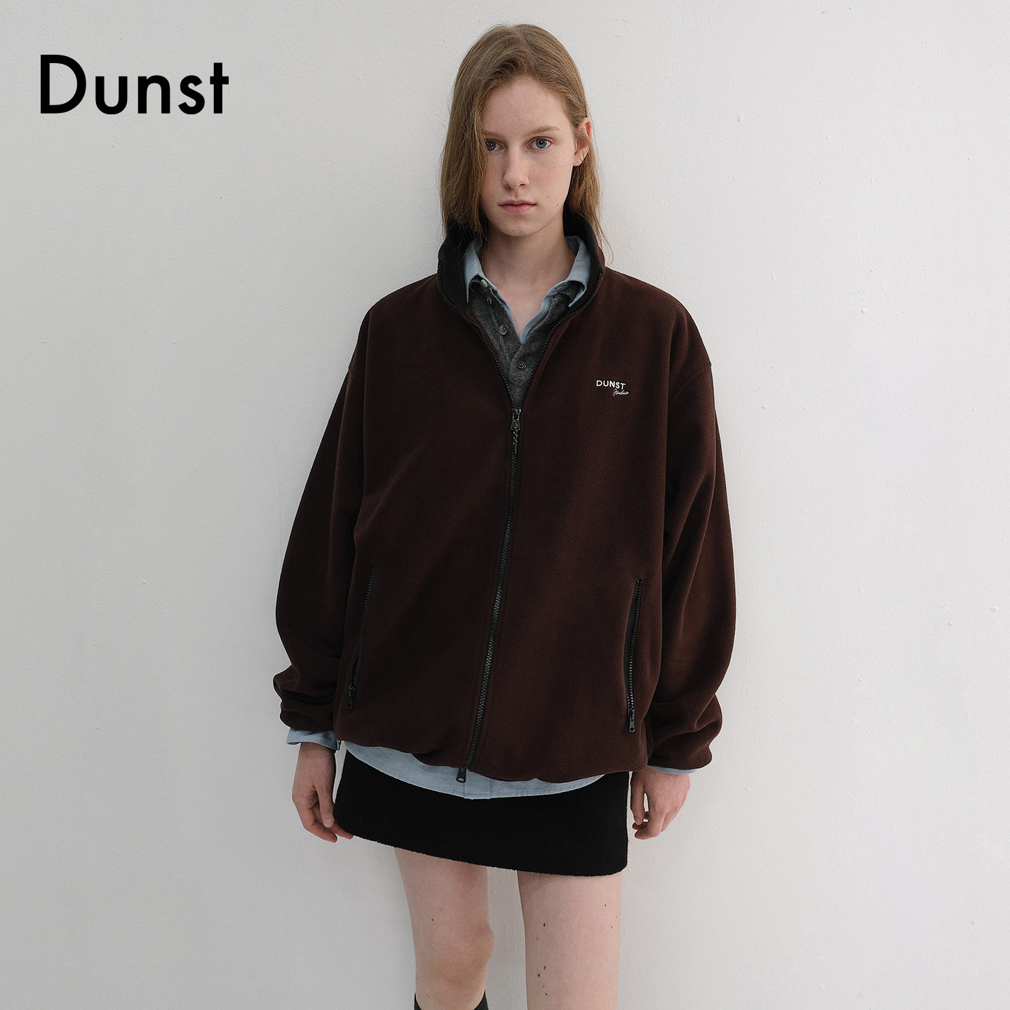 Dunst2026冬季新品中性风抓绒半高领休闲拉链卫衣外套UDJU6D135