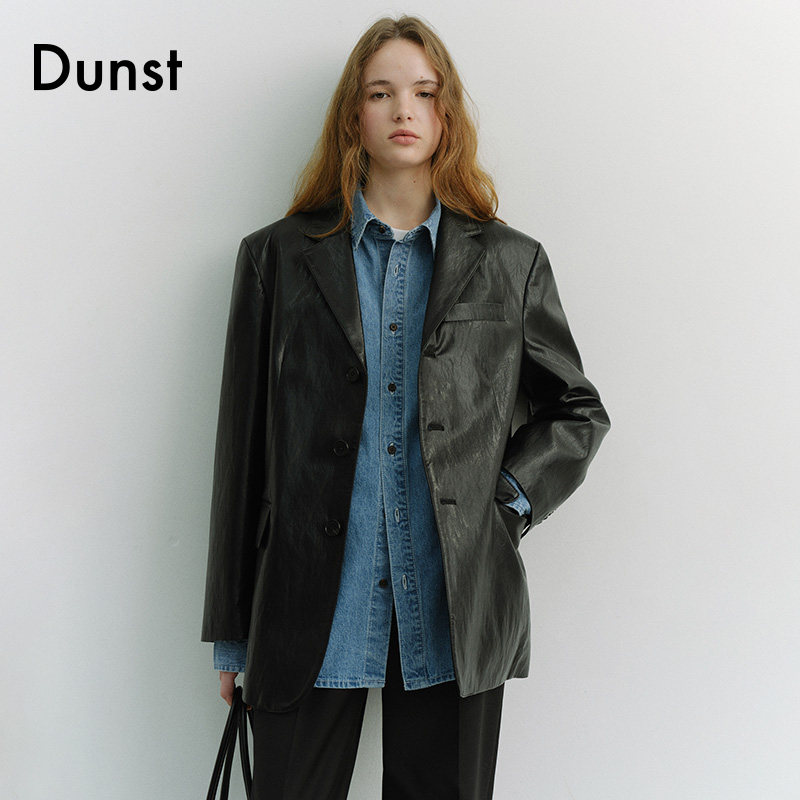 Dunst2026春季新品中性精致微宽松版型单排扣皮夹克外套UDJA5A105