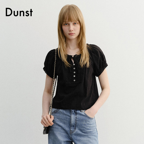 Dunst【允熙yunnnie同款】26夏女蝴蝶结褶皱泡泡袖衬衫UDBL6B224