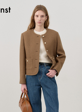 Dunst女士经典轻奢高级感粗花呢短款羊毛开衫夹克外套UDJA4C203