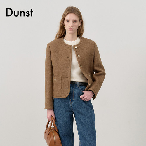 Dunst女士经典轻奢高级感粗花呢短款羊毛开衫夹克外套UDJA4C203