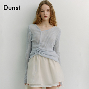 Dunst【白逸帆同款】2026春季新品系带褶皱罗纹针织上衣UDSW6A204