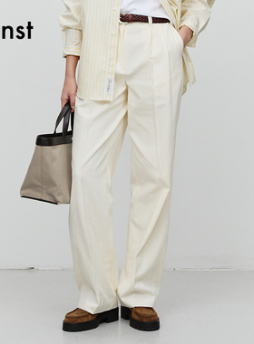 Dunst春季新品西裤双褶涧装饰高腰显腿长工装休闲裤UDPA5A213
