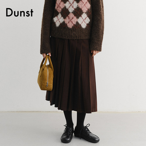Dunst2025冬季新品女士半身裙简约干练褶裥装饰长裙UDSK5D221