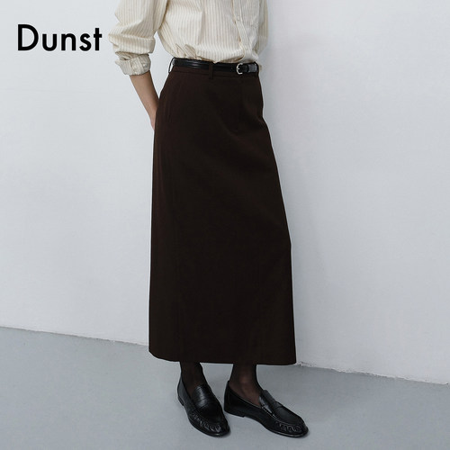 Dunst2026秋季新品女士后开衩设计H型直筒长款半身裙UDSK6C208