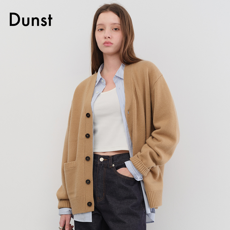 Dunst2025秋季新品中性男友风宽松针织开衫时尚V领上衣UDSW5C103