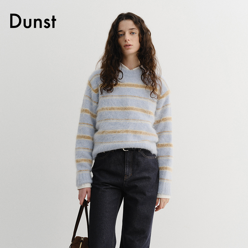 Dunst【白逸帆同款】2025冬季新品条纹起绒针织衫上衣UDSW5D129