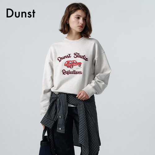 Dunst春季新款中性简约复古汽车涂鸦装饰圆领卫衣UDTS5A115