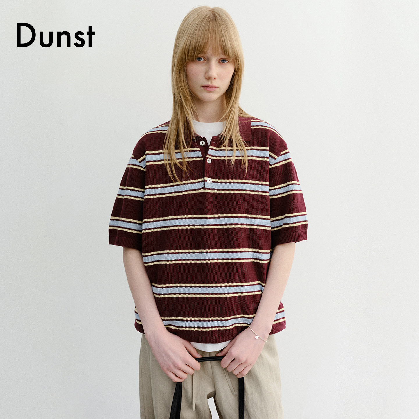 Dunst2026夏季新品商务休闲中性风条纹撞色短袖POLO衫UDSW6B122