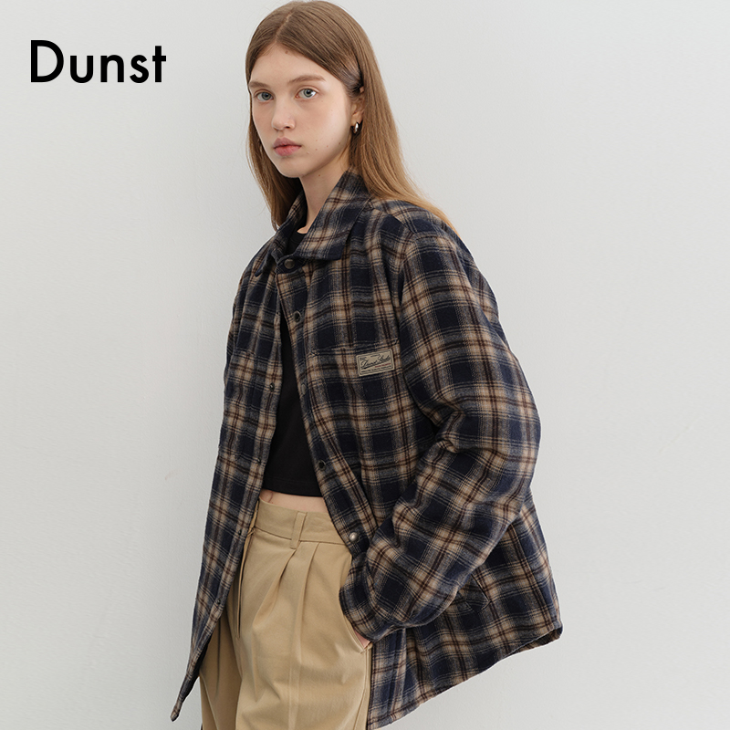 Dunst2025秋季新品中性绗缝法兰绒格纹衬衫宽松百搭外套UDJU5C112