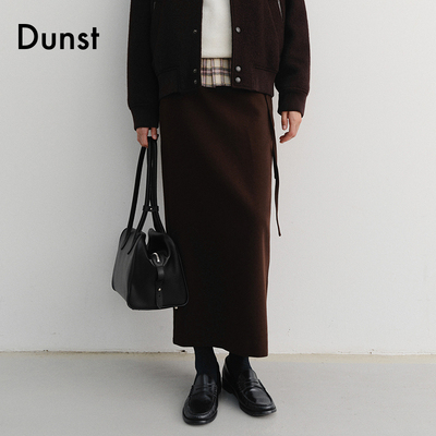 Dunst【允仔同款】2025冬新品女士束腰带装饰直筒长裙UDSK5D235