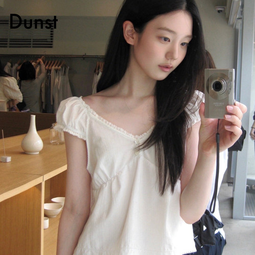 Dunst2026夏季新品女士甜美露肩式两穿立体感褶皱衬衫UDBL6B225