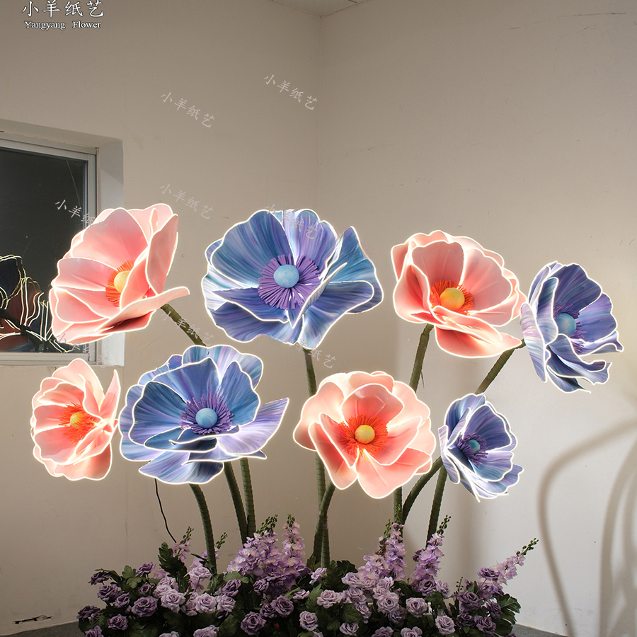 eva防水泡沫纸艺虞美人发光带灯手工纸花商场dp点美陈场景装饰