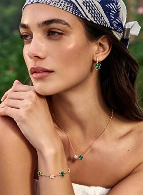 汤唯同款双叶绿色轻奢锁骨链