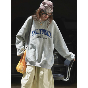 卢浮早秋新款美式街头运动感字母刺绣卫衣宽松廓形显瘦上衣女