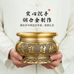 黄铜合金香炉金钱招财室内家用摆件烧檀香礼佛供奉财神佛堂上香