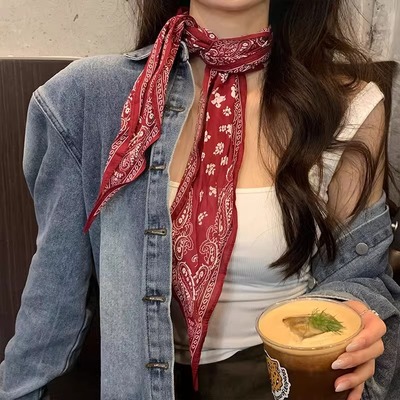 红色丝巾女韩系复古高级感丝巾