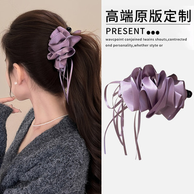 法式网纱花朵抓夹女高级感蝴蝶结