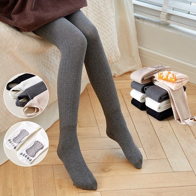 儿童打底裤加绒灰色连裤袜加厚舞蹈袜秋冬女童白色打底袜一体外穿