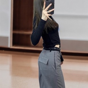 西装裤女春夏款2024新款垂感直筒西裤小个子休闲黑色窄版阔腿裤