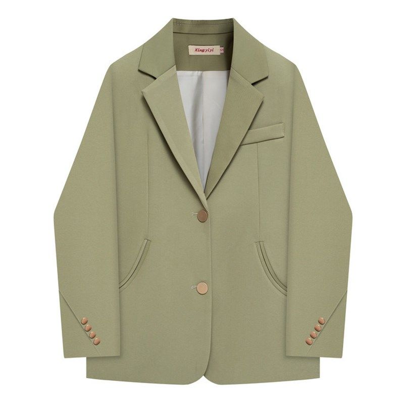 绿色休闲小西装外套设计高级感英伦风宽松春秋百搭女小西服外套