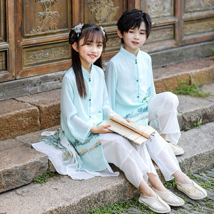 中式 兒童中國風(fēng)唐裝 薄款 古風(fēng)長(zhǎng)衫 演出服男童女童漢服秋季 走秀禮服