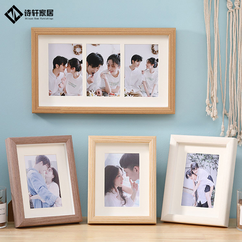 实木三连框相框摆台定制情侣洗打印照片加做成6寸二四联相册挂墙