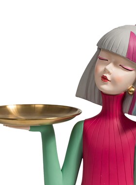 美妆女孩摆件创意玄关收纳托盘个性轻奢风客厅电视柜酒柜装饰摆设