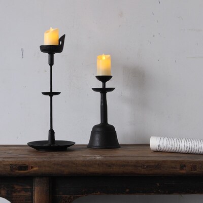 侘寂风复古铁艺烛台家用餐桌老式蜡台摆件中式禅意落地灯