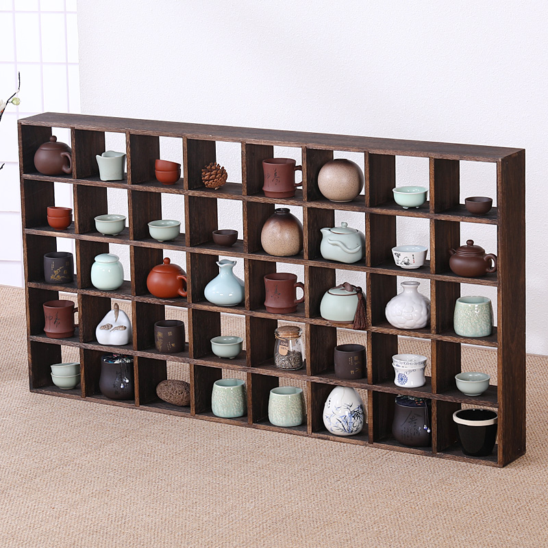 实木功夫茶杯架置物架中式多宝阁壁挂展示架博古架摆件挂墙茶具柜