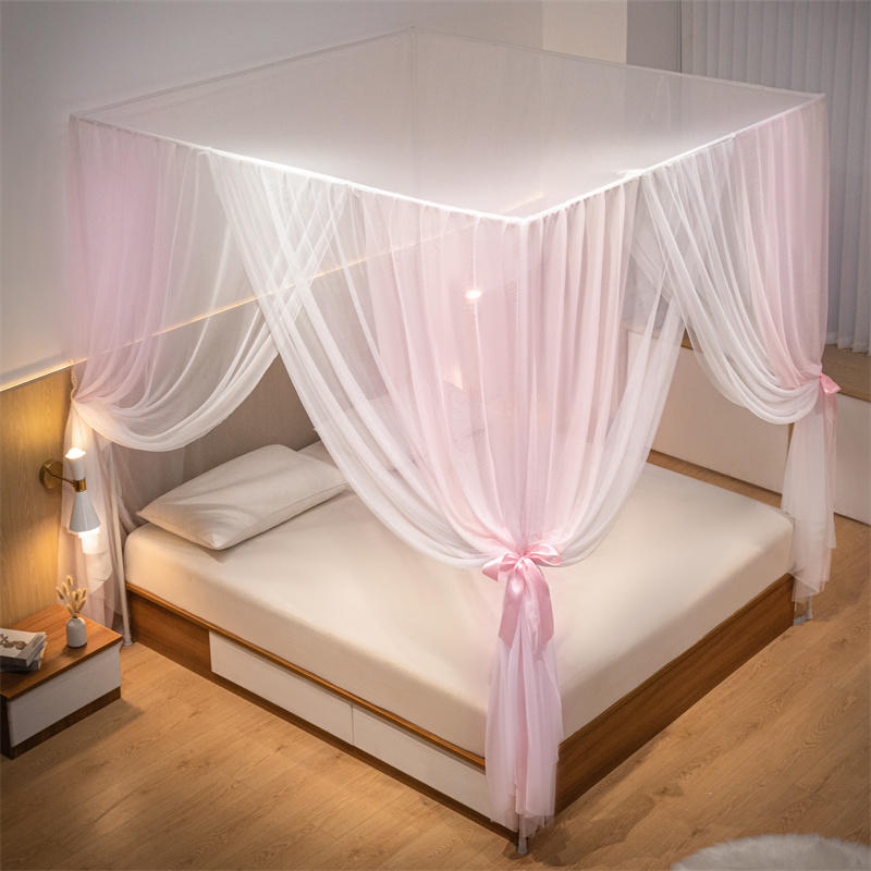 蚊帐双层纱宫廷公主风家用卧室1.5m1.8米床幔加密纹帐落地式支架