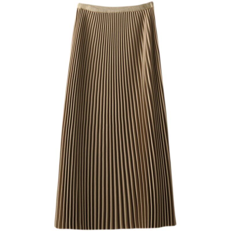 高端卡其色垂感百褶裙女春装显瘦新款高级感高腰2023春秋半身裙子