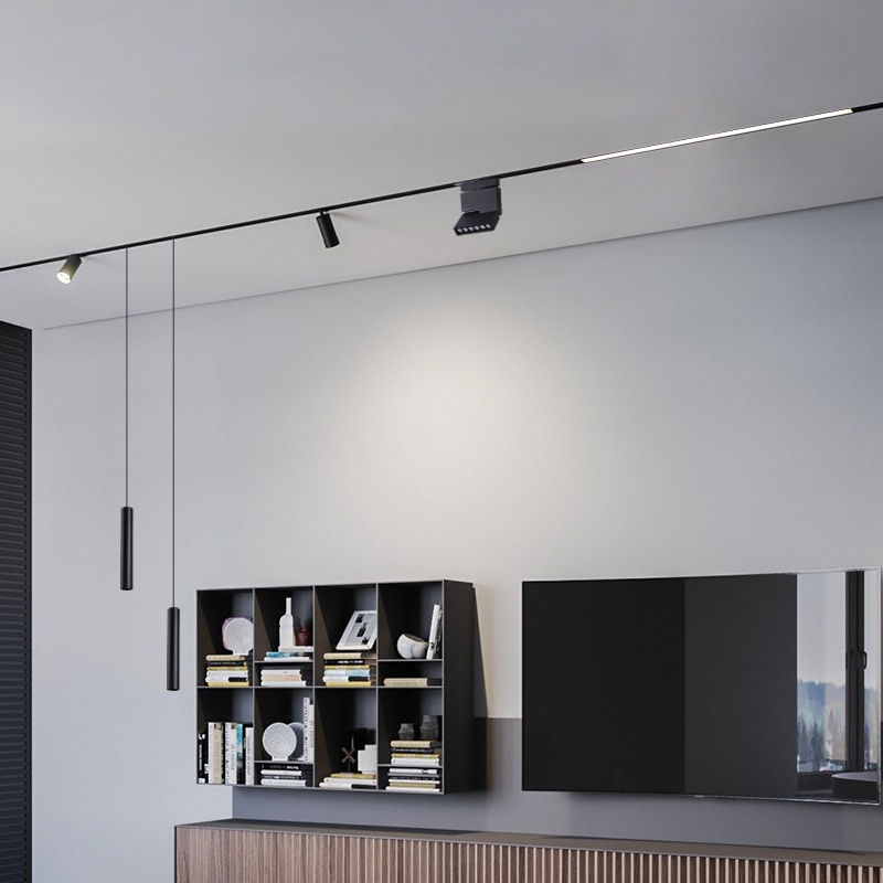 无主灯客厅照明磁吸轨道灯嵌入式无边框明装磁吸别墅酒店线性射灯