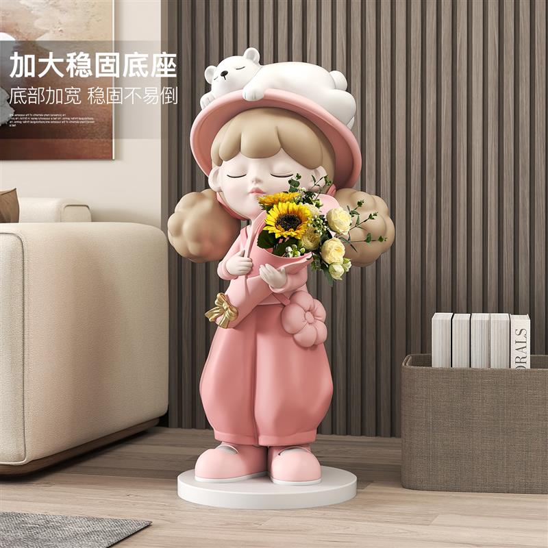 可爱女孩大型落地摆件客厅沙发旁边玄关插花装饰花瓶乔迁新居礼品