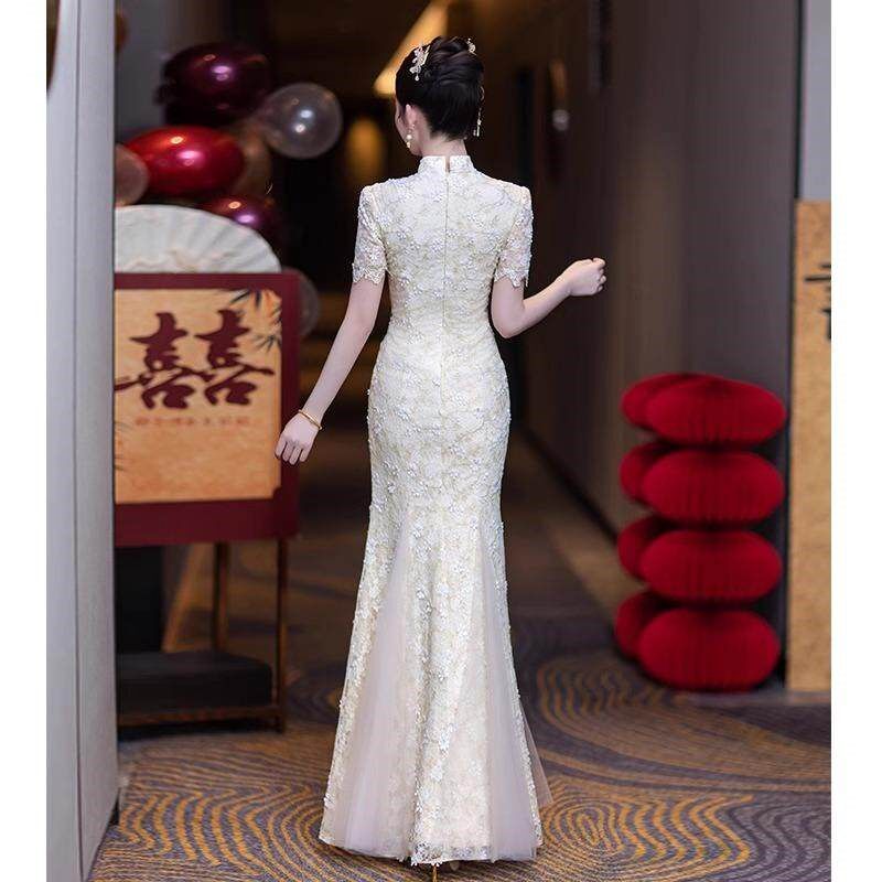 订婚旗袍女夏季2025新款香槟色敬酒服新娘新中式高级感鱼尾礼服裙