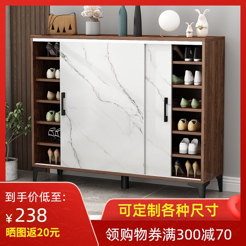 轻奢仿大理石鞋柜推拉移门鞋架家用门口门厅玄关收纳大容量省空间