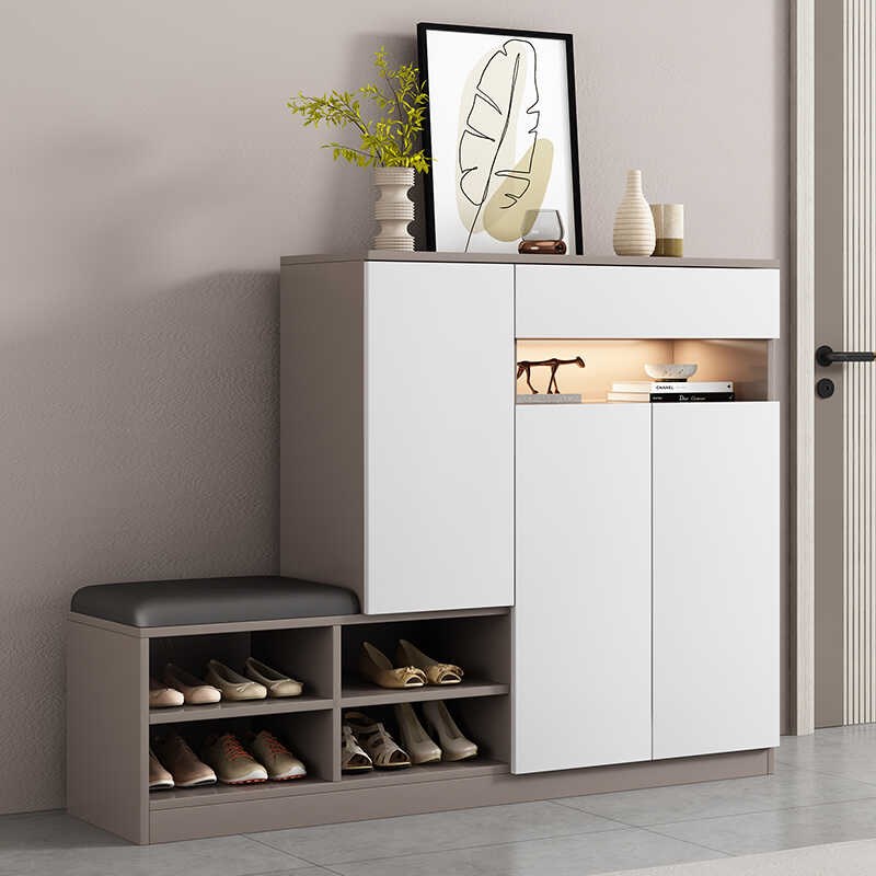 2024新款定制鞋柜带坐凳一体玄关家用门口入户实木防尘鞋架换鞋凳
