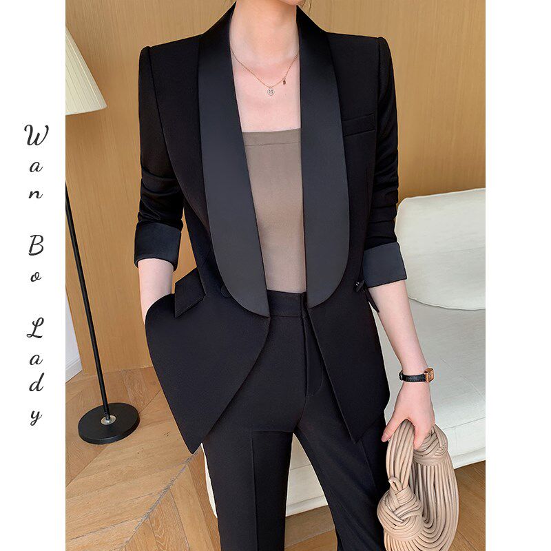 黑色西装套装女士春季新款气质设计感垫肩西服职业女装秋装工作服