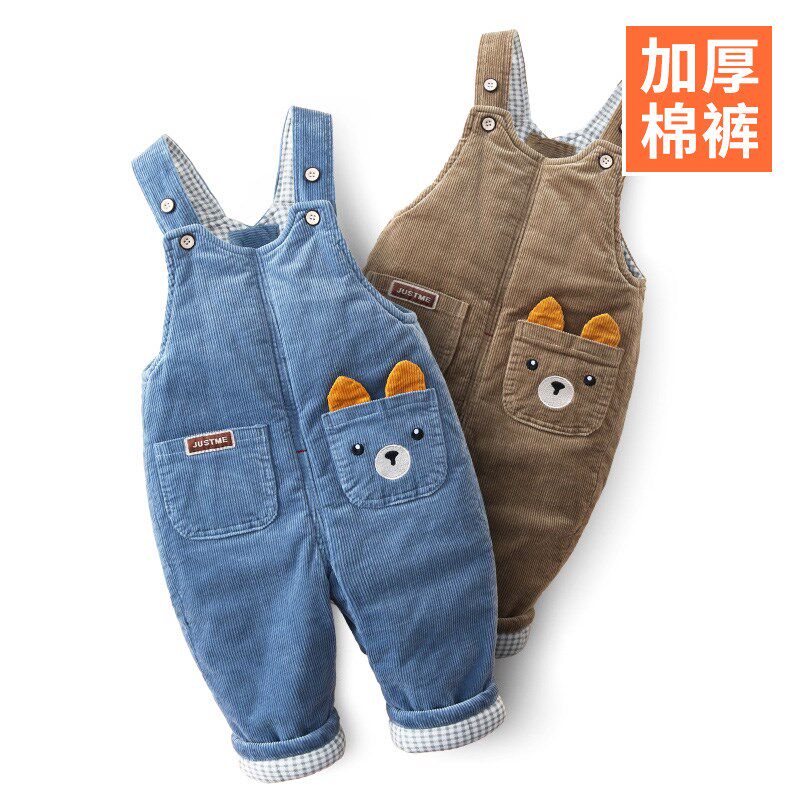 宝宝背带棉裤冬季加厚夹棉男童2024新款儿童灯芯绒背带裤秋冬婴儿