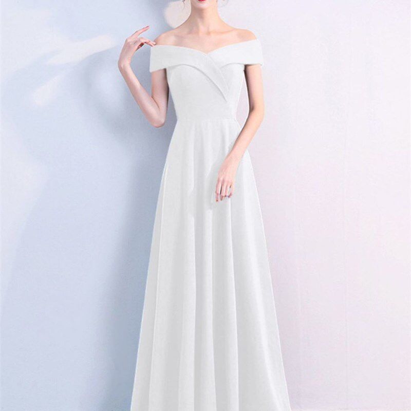 一字肩晚礼服连衣裙女夏装2024新款轻奢婚礼小众大摆长款a字裙子