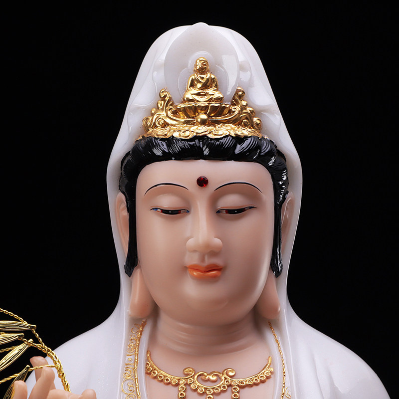 汉白玉石雕观音佛像神像家用中式摆件南海白衣观音菩萨娑婆三圣