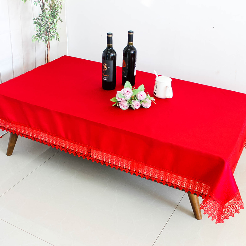 大红色喜庆蕾丝餐桌布艺结婚庆长方形饭桌茶几正方万能盖巾防尘罩