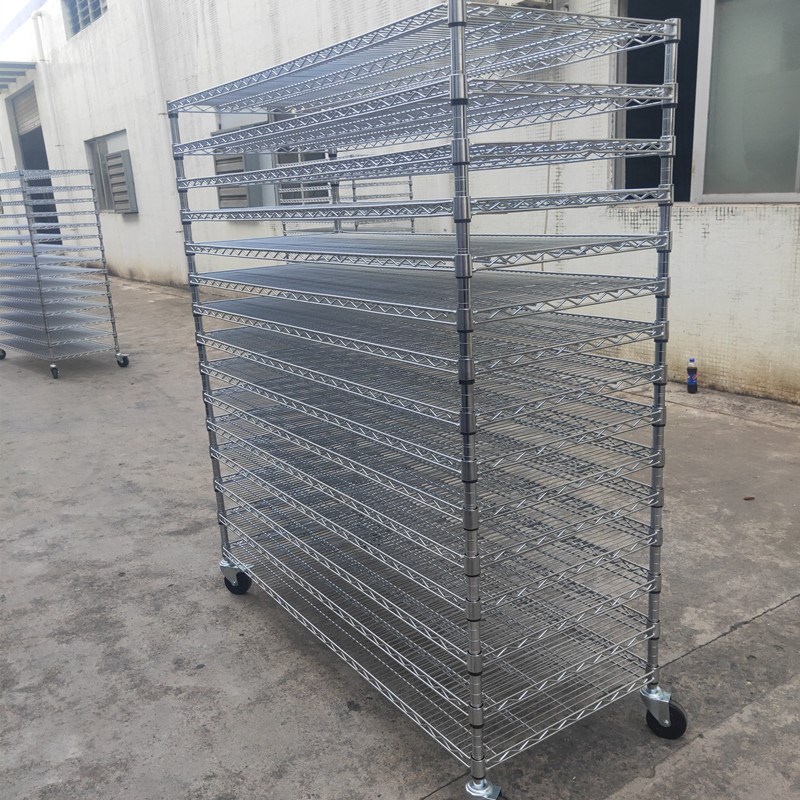 不锈钢货架可移动防静电周转架镀铬带轮线网置物架家用网格层架子