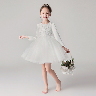 花童婚礼小女孩礼服冬天公主裙女童长袖加绒儿童钢琴演出服秋冬季