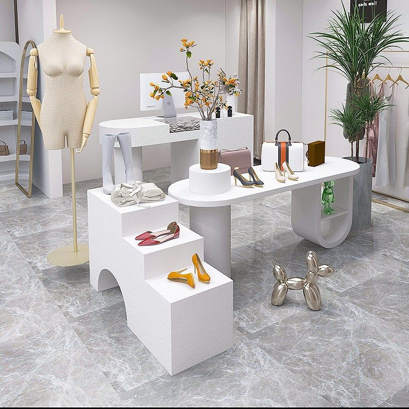 服装店展示桌摆放陈列道具创意韩风白色软装桌子女装店流水台地台