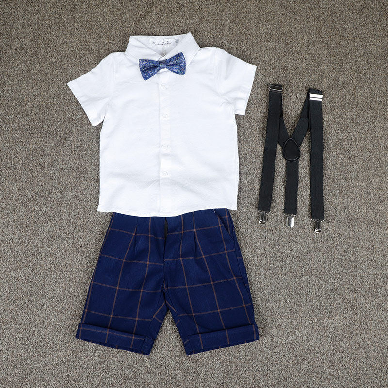 儿童生日小主持人西服钢琴演出服礼服男童西装背带裤春秋花童套装