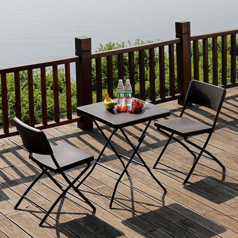 户外折叠桌圆形仿藤编桌椅小方桌休闲室外露天庭院阳台茶桌椅组合