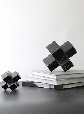 欧式简易大理石书桌摆件 软装样板房电视柜酒柜书柜十字镇小摆设