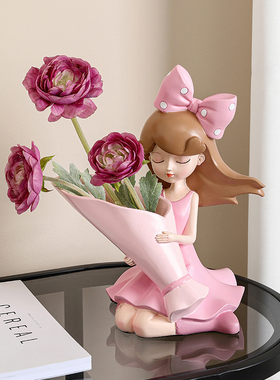 捧花女孩花瓶摆件客厅电视酒柜家居装饰轻奢高档玄关乔迁新居礼品